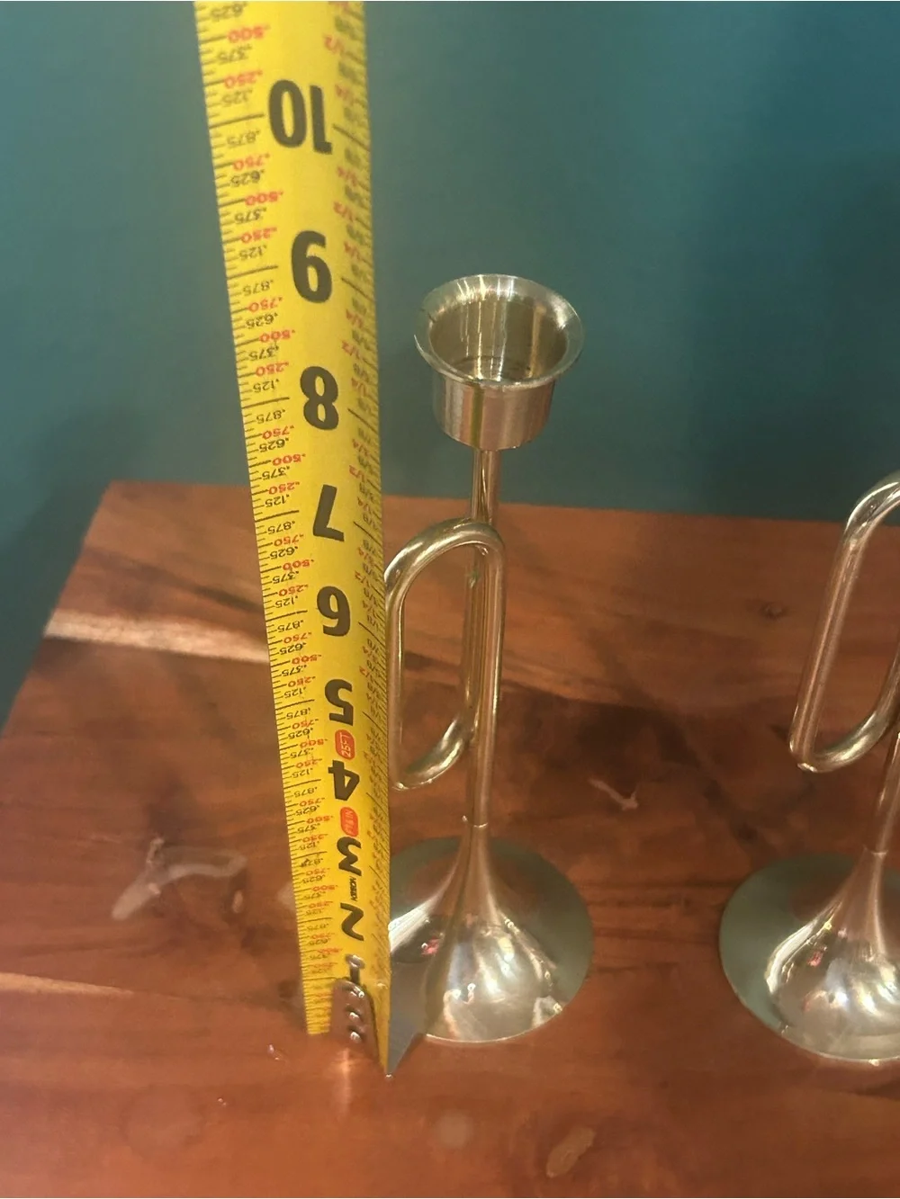 Set of 2 Metallic Brass Trumpet Candle Holders
